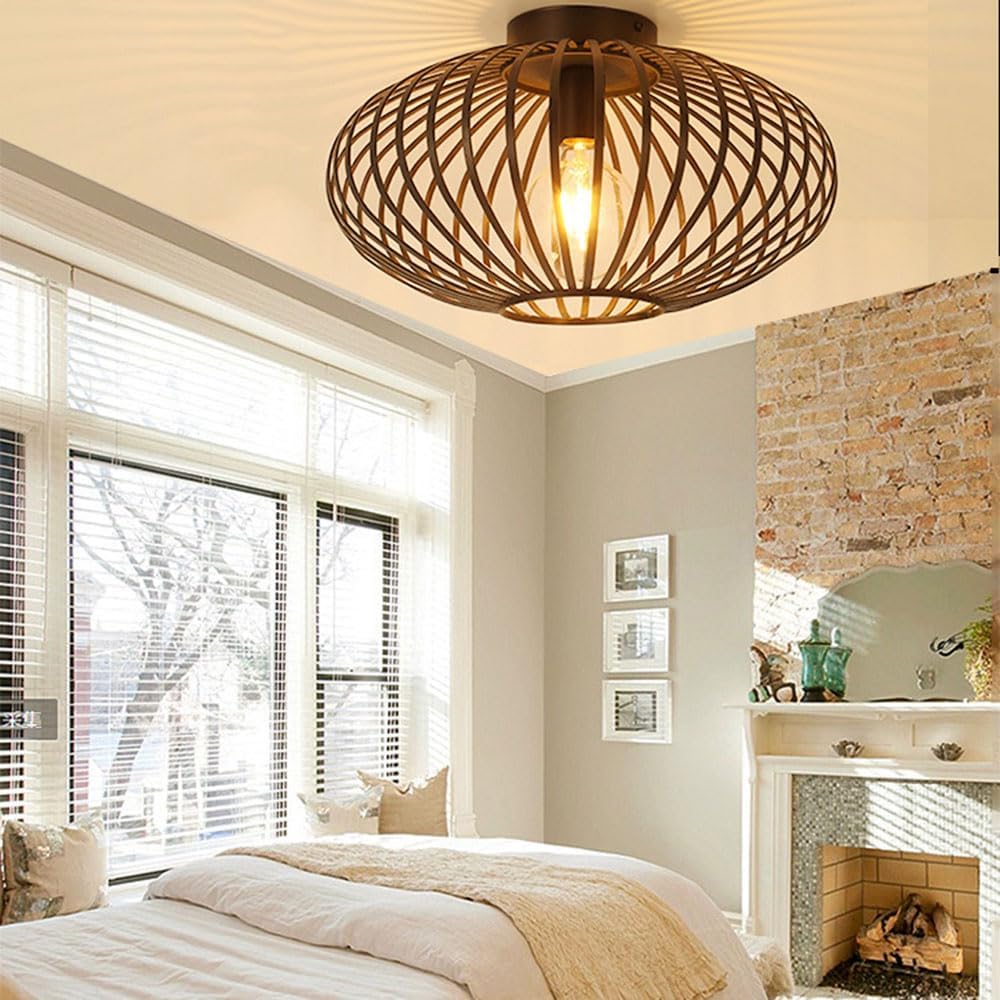 Vintage Industrial Metal Ceiling Light ¨C E27 Cage Lamp for Bedroom, Living Room, Caf¨¦, Entryway, Hallway ¨C 38cm, Black