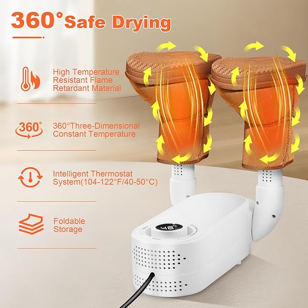 Séchoir à Chaussures, Sèche-Bottes et Sèche-Gants avec Minuteur Intelligent et Conception Pliable
