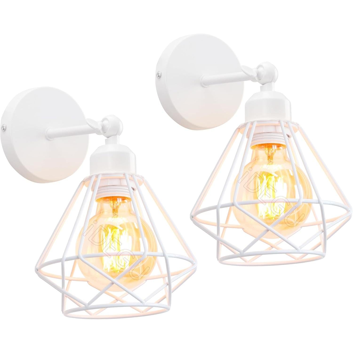 2PC Vintage Wall Lamps ¨C 15cm Indoor Sconce ¨C Wood & Metal Industrial Design ¨C Cage Style ¨C Adjustable Retro Light