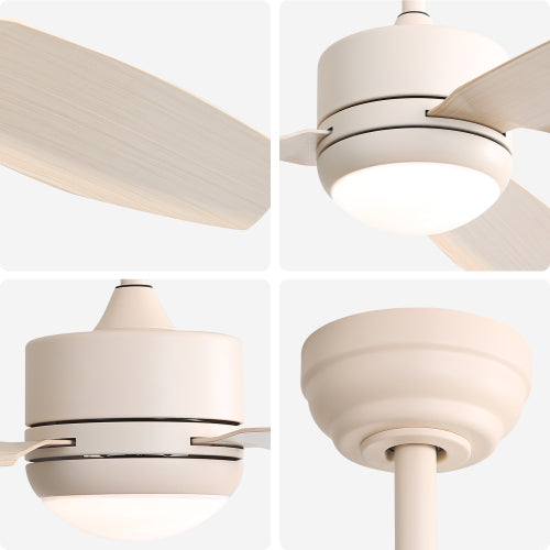 46-tommer loftventilator med lys, 3 ABS-vinger, 6-trins DC-motor, fjernbetjening til stuen | Beige