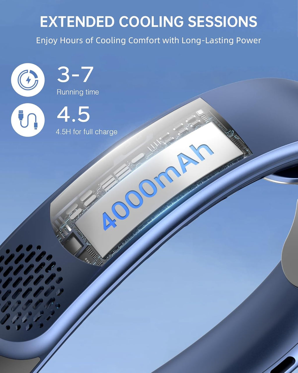 Rechargeable Neck Fan, Personal Fan with LED Display, 3 Speeds with 4000 mAh Battery