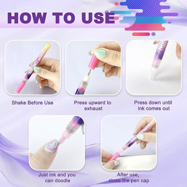 Lot de 12 stylos de nail art, pointe fine de 0,5 mm, pour un dessin précis de graffitis.