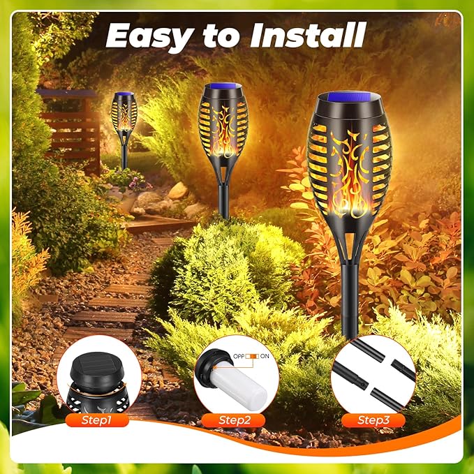 6-Pack Outdoor Solar Lights with Realistic Dynamic Flame – Solar Lamp for Pathways [Energy Class G]