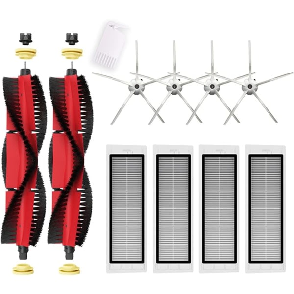 Reservdelar och tillbehör för Xiaomi Roborock S5 MAX, S6 Pure, S6 Max V, S50 robotdammsugare – 2 huvudborstar, 4 sidoborstar, 4 HEPA-filter (Vit)