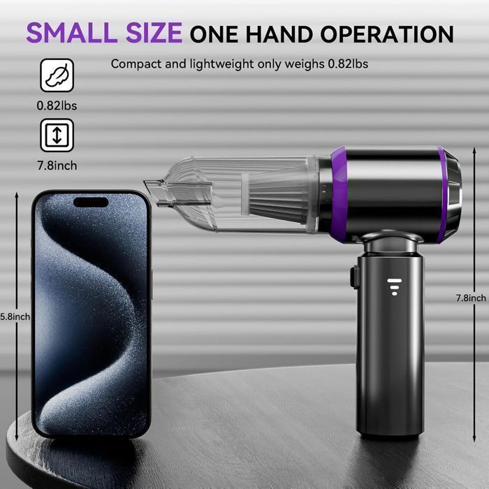 Handheld Vacuum Cleaner 16000Pa – Powerful Cordless Car Vacuum, 3 Speeds, 80,000 RPM – For PC, Home, Car, Office, and Sofa