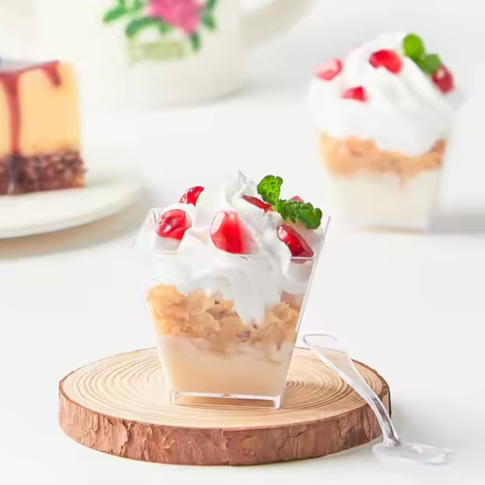 50-Pack Square Plastic Bowls – 120ml Black Dessert Bowls for Mousse, Appetizers & Serving