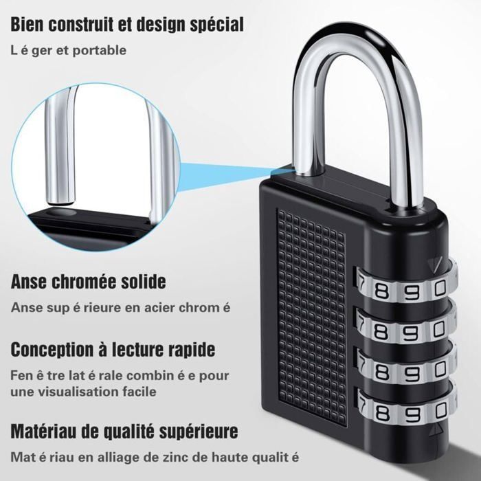 4-cifret kodelås, nulstilbar hængelås til fitnesscenter, skole, port og skab