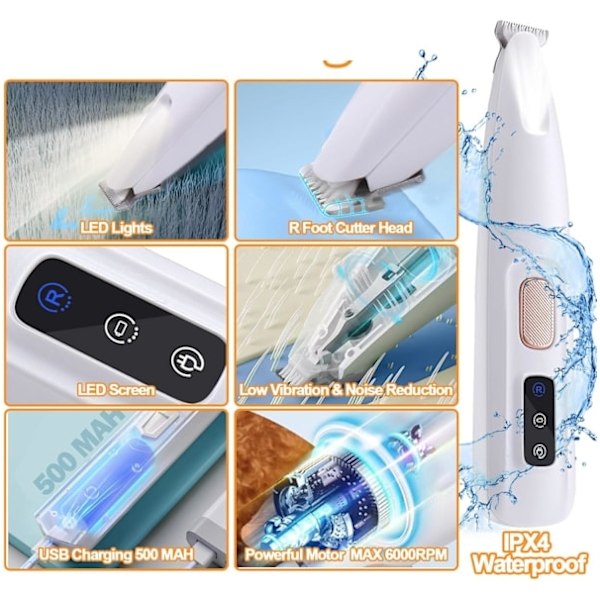 2026 Ny opgraderet hundeklipper til hundepoter – Stille og effektiv potetrimmer med LED-lys, én størrelse