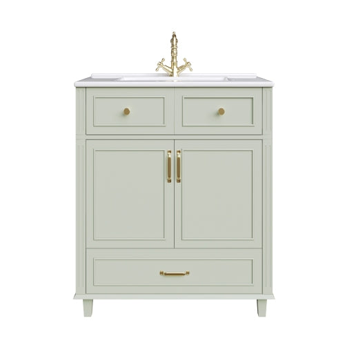 Grønt Badeværelsesskab 81×45.5×86.5 cm med Keramisk Vask, Soft-Close Skuffe, Overløbsbeskyttelse og Metalhåndtag – Moderne Opbevaringsskab