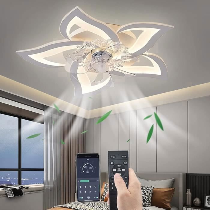 6-Speed Silent LED Ceiling Fan with Dimmable 3-Color Lighting – White