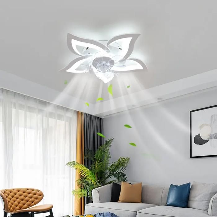 6-Speed Silent LED Ceiling Fan with Dimmable 3-Color Lighting – White