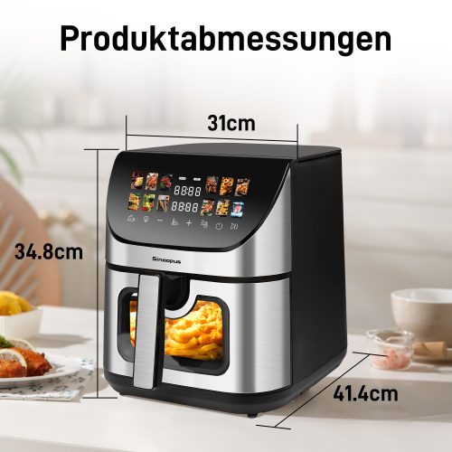 XXL Airfryer 8,5L – Med rude, farveberøringsskærm, 12 programmer, nem rengøring | 2-i-1 Airfryer og min ovn