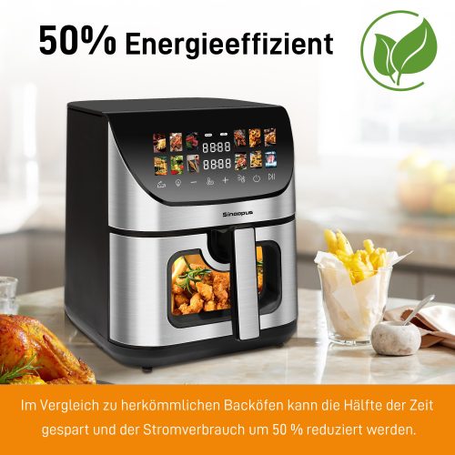 XXL Airfryer 8,5L – Med rude, farveberøringsskærm, 12 programmer, nem rengøring | 2-i-1 Airfryer og min ovn