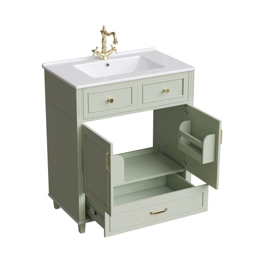 Green Bathroom Vanity Unit 81×45.5×86.5 cm with Ceramic Basin, Soft-Close Drawer, Overflow Protection & Metal Handles – Modern Storage Cabinet