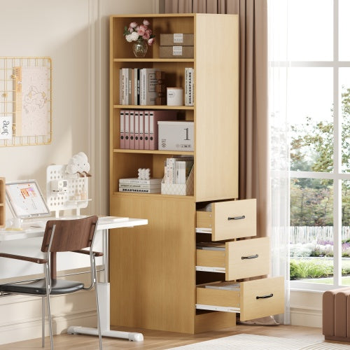 180cm Tall Slim Bookshelf with Side Drawers, Adjustable Shelves, Space-Saving Storage for Small Rooms