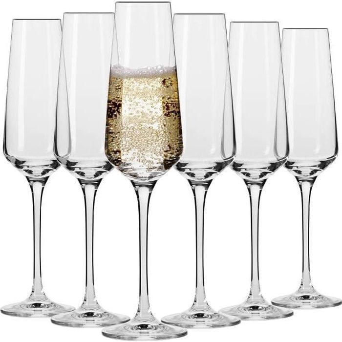 Crystal Champagne Flutes ¨C Set of 6 ¨C 200ml ¨C Crystal Stemware, Sparkling Design ¨C Dishwasher Safe