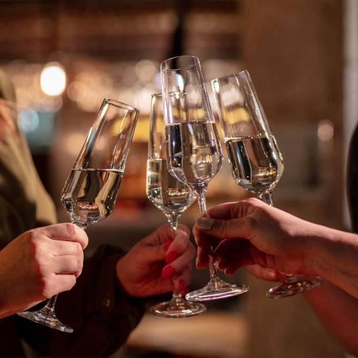 Krystal Champagneglas – sæt med 6 – 200 ml – Krystalglas, funklende design – Tåler opvaskemaskine