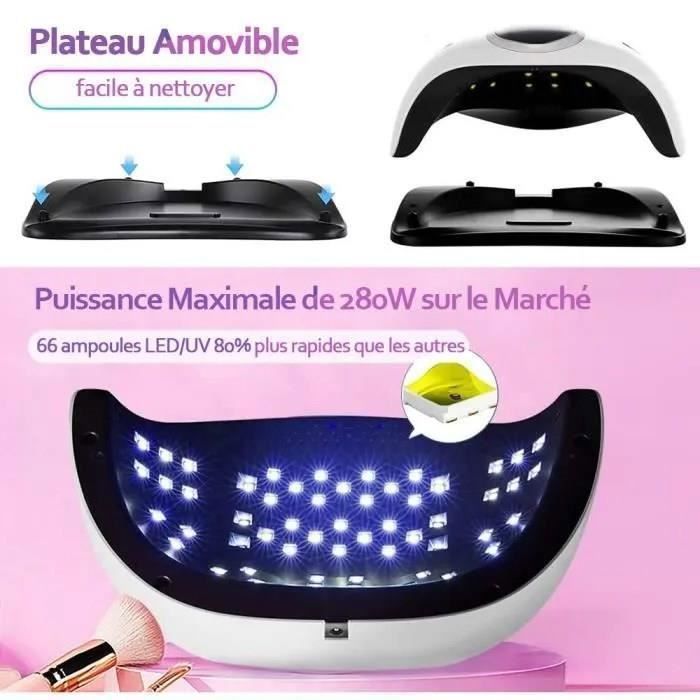 Lampe UV Sèche Ongles,280W LED Lampe à ongles Séchoir à Ongles Portable avec avec 66 Perles de Lampe,4 Minuteries 10/30/60/99S

