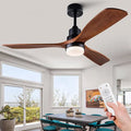 Ventilador de techo de 52 pulgadas con luz y control remoto, ventilador de tres aspas de madera con acabado en nogal negro
