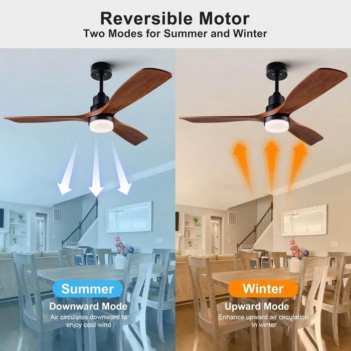 Ventilador de techo de 52 pulgadas con luz y control remoto, ventilador de tres aspas de madera con acabado en nogal negro