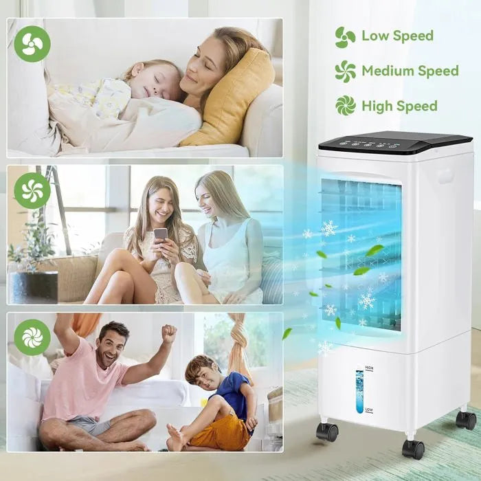 Aire acondicionado portátil silencioso, aire acondicionado portátil de bajo consumo, ventilador, 3 velocidades, versión con mando a distancia