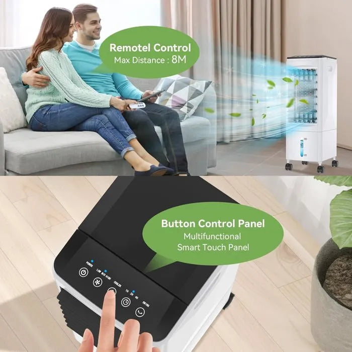 Aire acondicionado portátil silencioso, aire acondicionado portátil de bajo consumo, ventilador, 3 velocidades, versión con mando a distancia