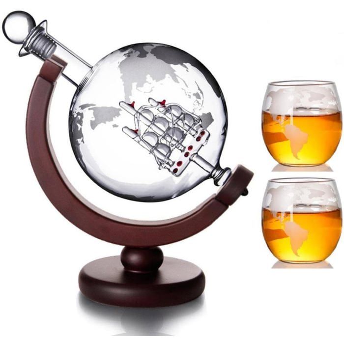 Spherical Whisky Decanter with Glasses, Whisky Decanter Set with 1 Decanter and 2 Glasses