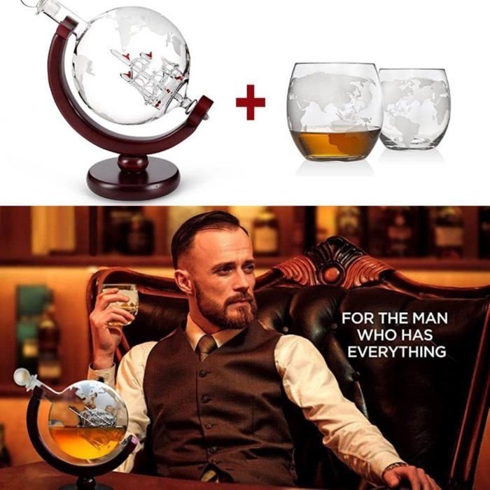 Spherical Whisky Decanter with Glasses, Whisky Decanter Set with 1 Decanter and 2 Glasses