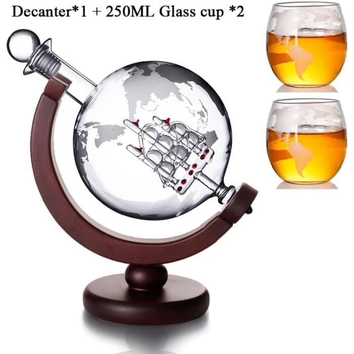 Spherical Whisky Decanter with Glasses, Whisky Decanter Set with 1 Decanter and 2 Glasses