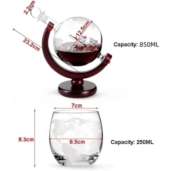 Spherical Whisky Decanter with Glasses, Whisky Decanter Set with 1 Decanter and 2 Glasses