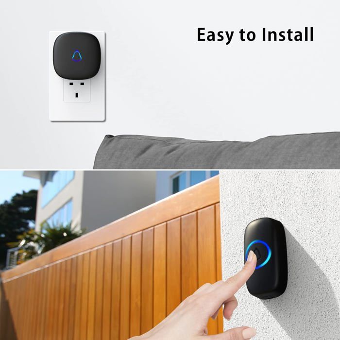 Wireless Doorbell, 300m Range, 58 Ringtones, 5 Volume Levels, LED Light, Easy to Install