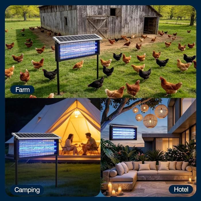 ®RisingFF Lámpara solar antimosquitos y exterminadora, para exteriores, recargable, 3000 V, inalámbrica, resistente al agua; ideal para acampada, jardín y patio