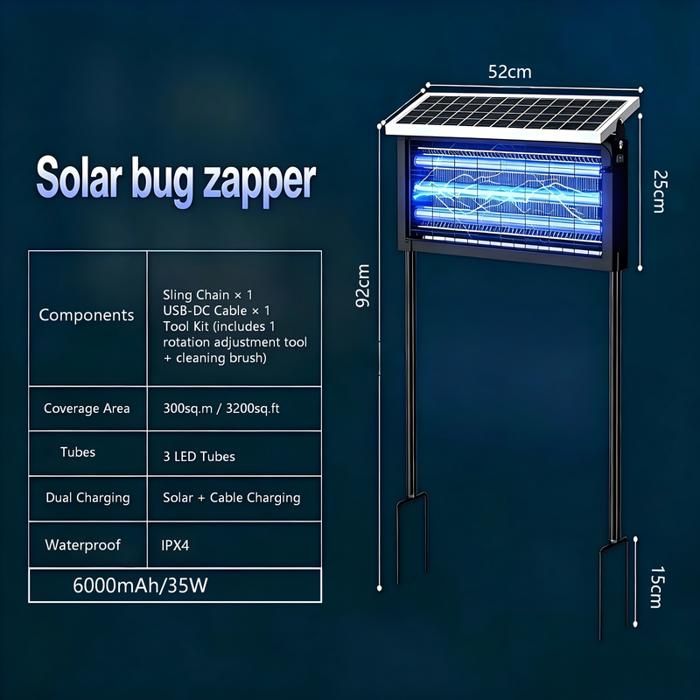 ®RisingFF Lámpara solar antimosquitos y exterminadora, para exteriores, recargable, 3000 V, inalámbrica, resistente al agua; ideal para acampada, jardín y patio