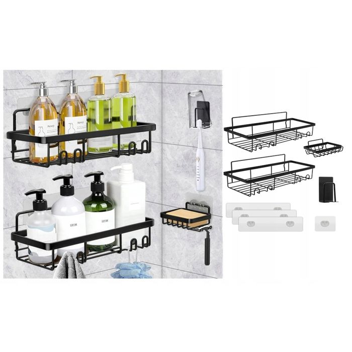 Bathroom Shelf - 4-in-1 - Matte Black - Stainless Steel - Self-Adhesive